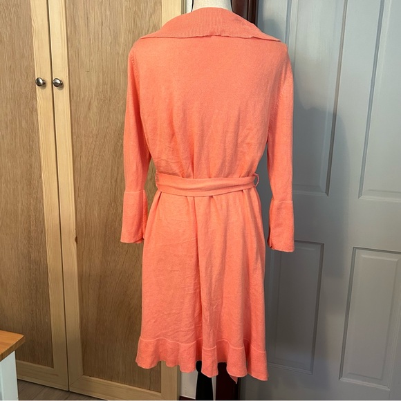 Garnet Hill Longline Cardigan Open Waterfall Drape Front Belt Ruffles Peach Sz S - Picture 2 of 11